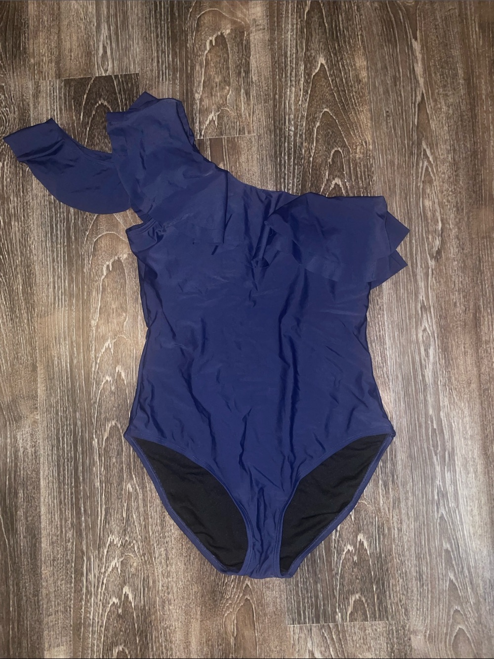 One-Shoulder Navy Blue Women’s One-Piece Swimsuit